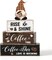 4 Pcs Coffee Bar Table Decorations Centerpieces Coffee Bar Wooden Signs Farmhouse Brown White Gnome Cafe Rustic Wood Block Gifts for Tiered Tray Mantel Shelf Home Cafe Lover Kitchen